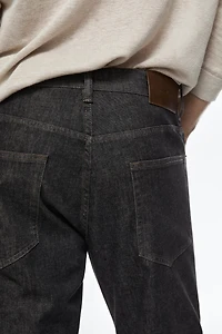 Lightweight tapered fit denim-effect trousers