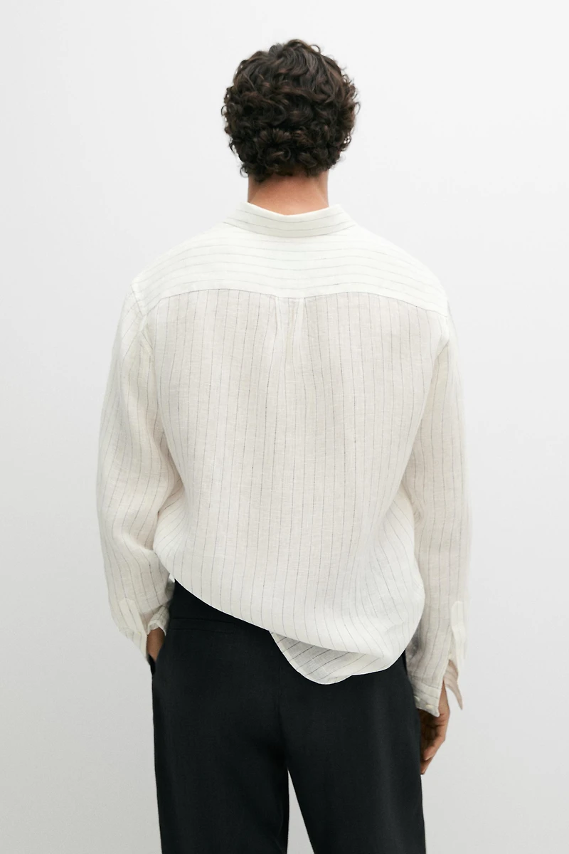 100% linen regular fit striped shirt
