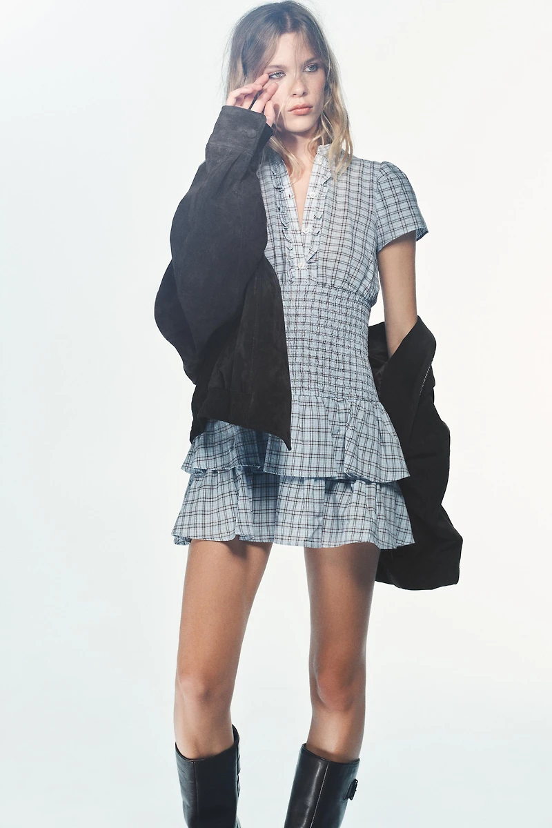 RUFFLED PLAID SHORT DRESS