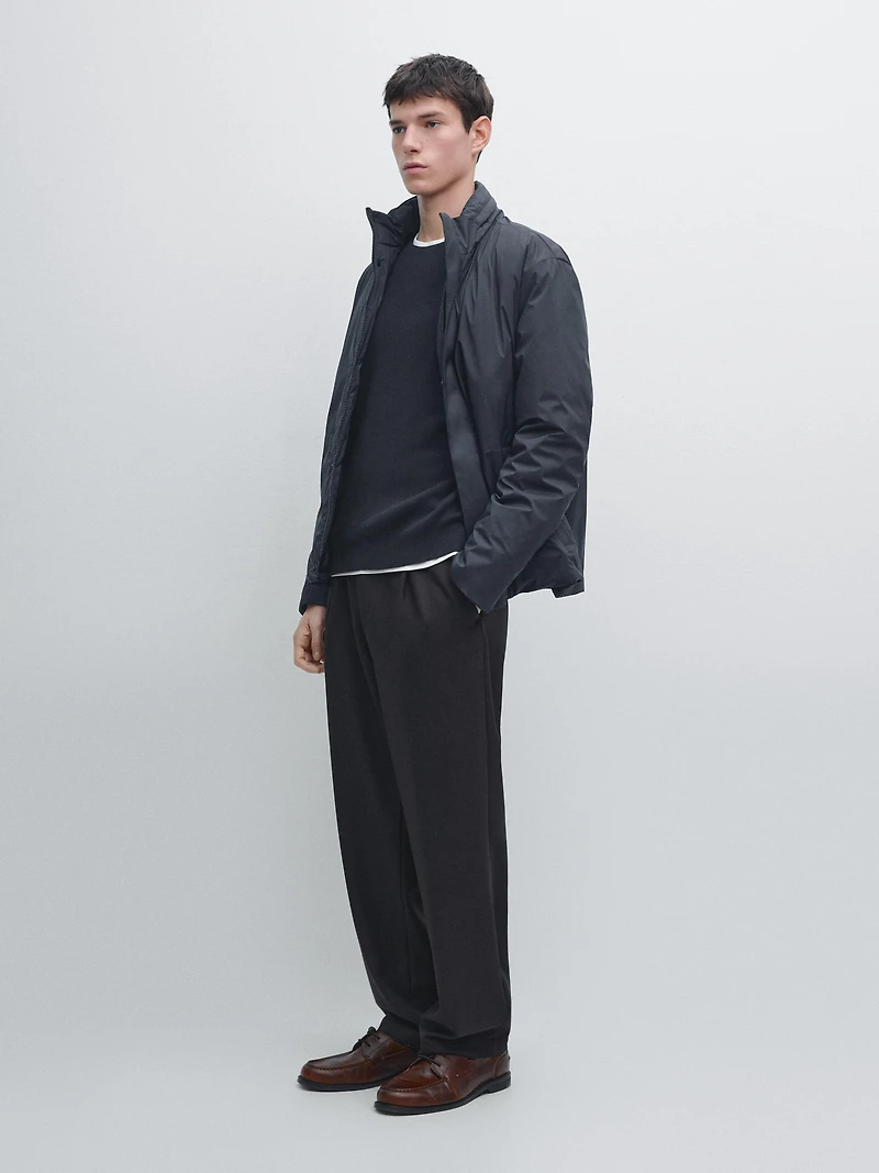 Relaxed fit darted wool blend trousers