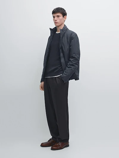 Relaxed fit darted wool blend trousers
