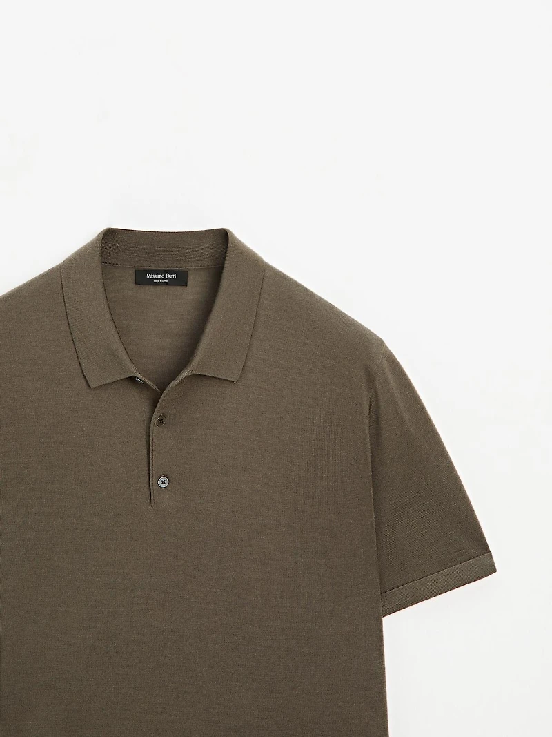 Short sleeve wool blend knit polo shirt