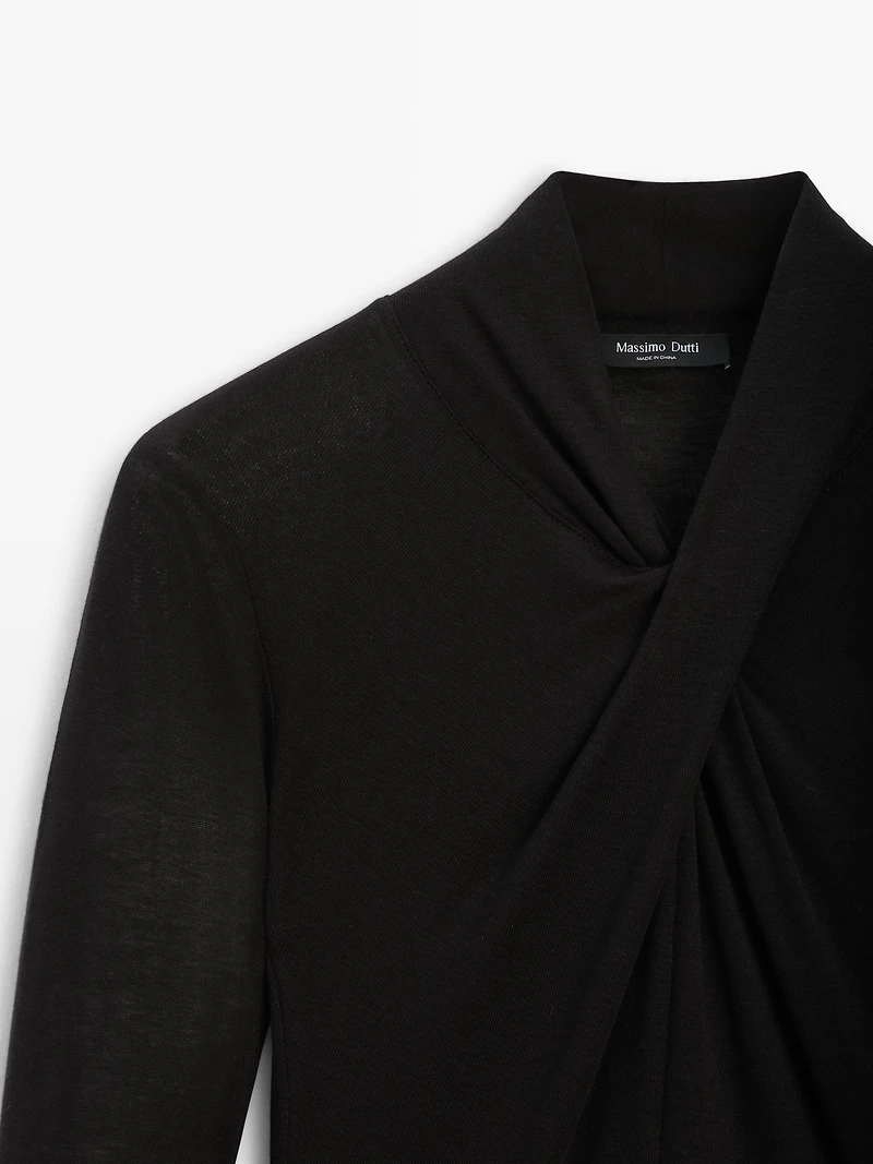 Lyocell and wool crossover top