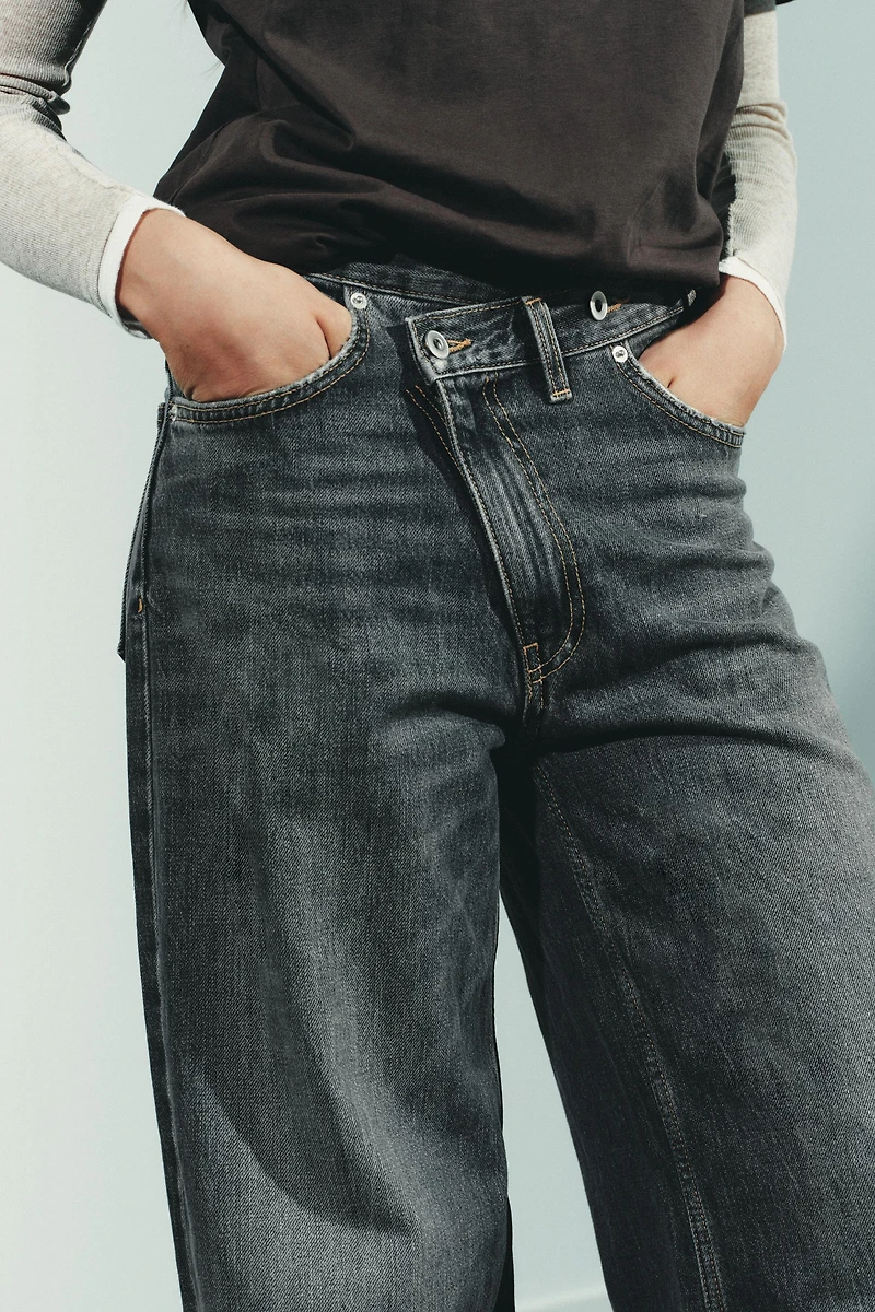 TRF HIGH WAIST CROSSOVER WIDE LEG JEANS