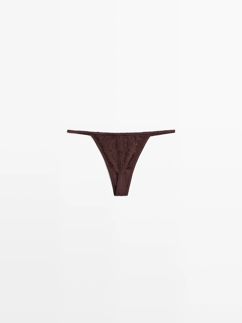 Silk thong with lace detail