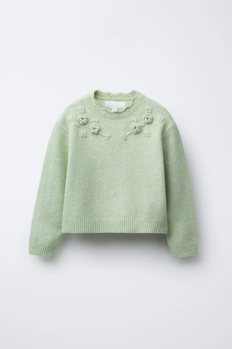 FLORAL CROCHET KNIT SWEATER