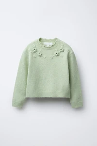 FLORAL CROCHET KNIT SWEATER