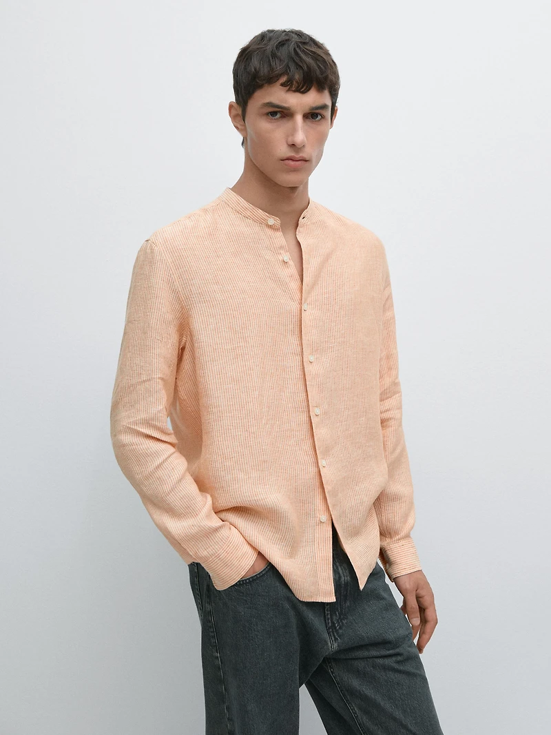 Chemise à rayures regular fit 100 % lin