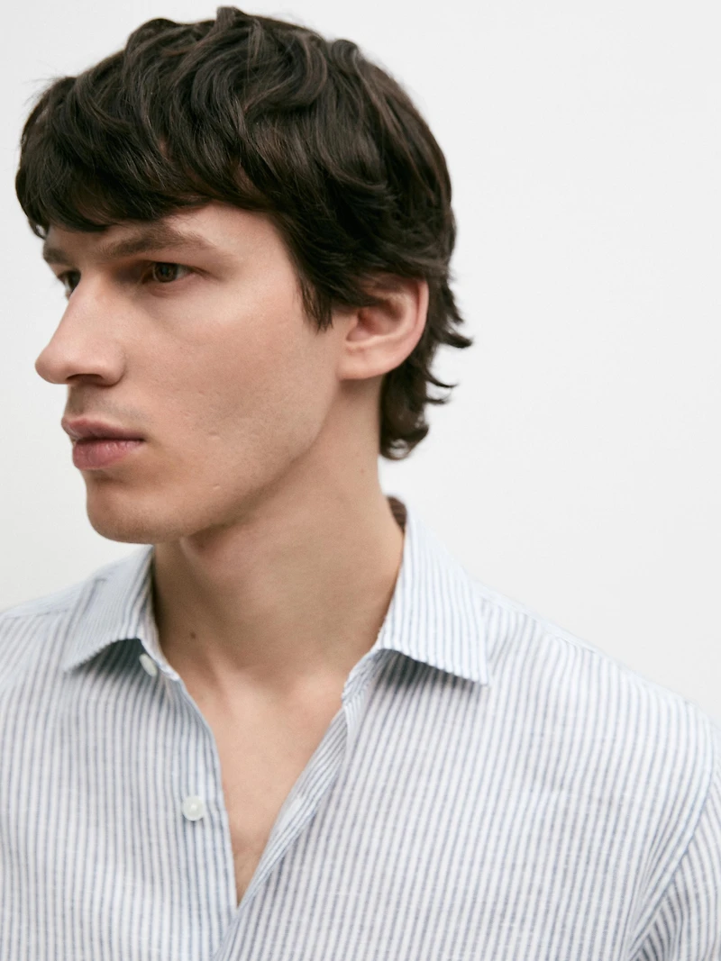 Chemise slim à rayures en lin