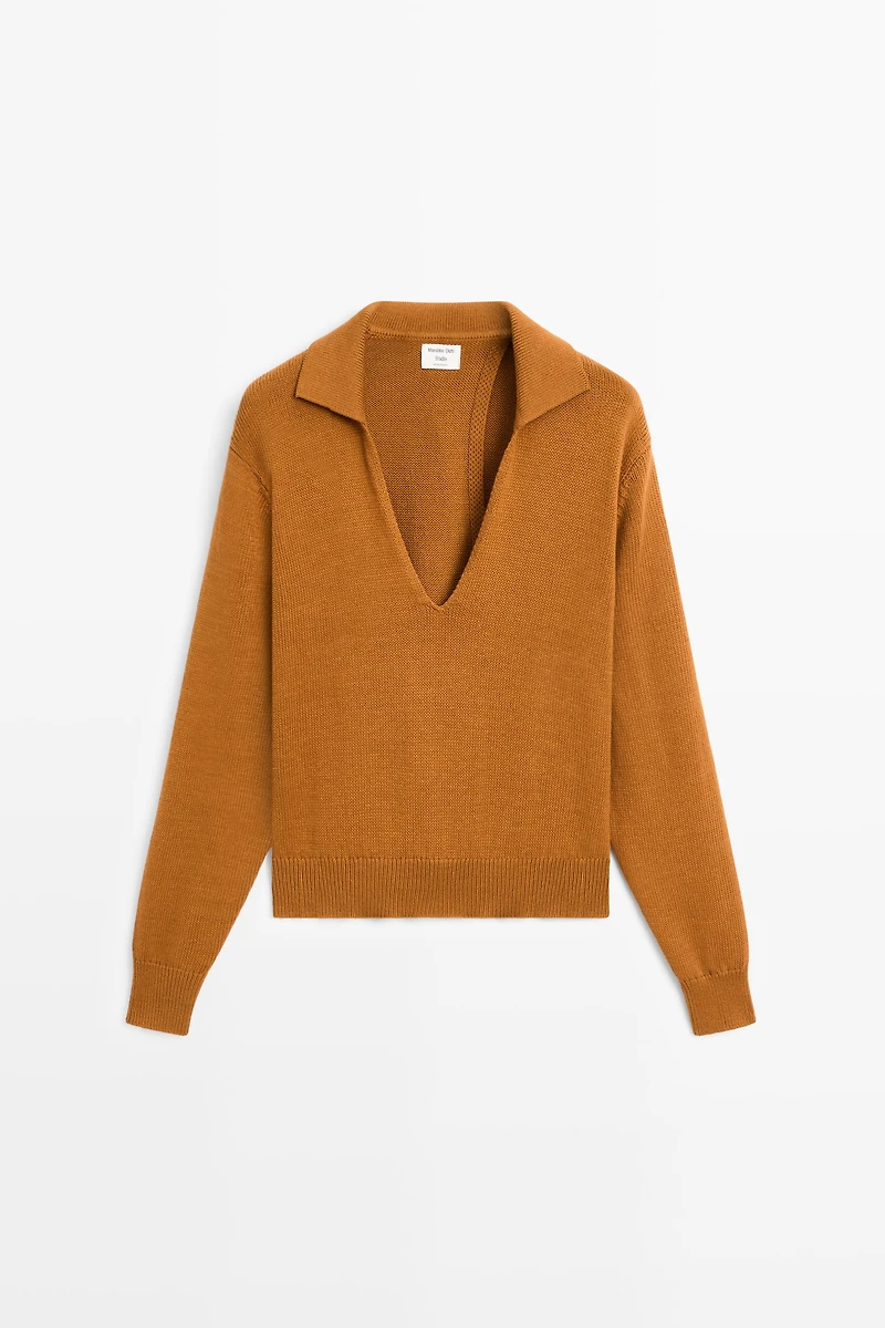100% Cotton V-Neck Knit Sweater - STUDIO