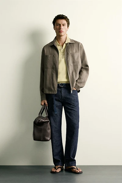 100% LINEN ZIP OVERSHIRT