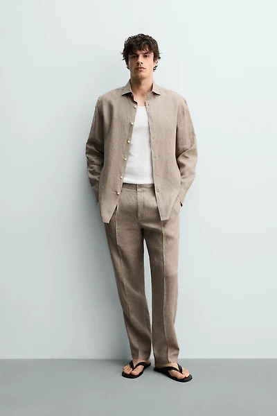 100% LINEN REGULAR FIT PANTS