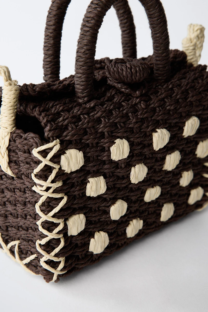 RAFFIA EFFECT POLKA DOT CROSSBODY BAG