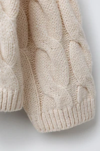 CABLE KNIT SWEATER WITH LACE COLLAR