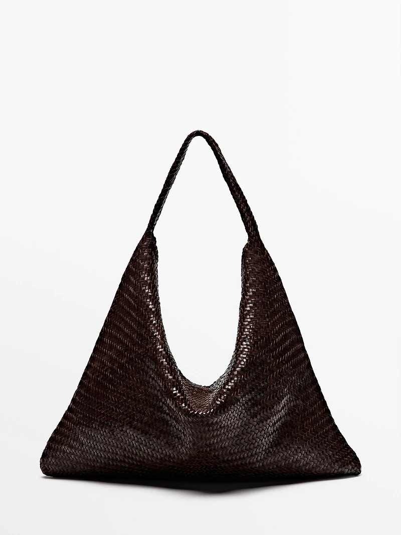 Grand sac cabas tressé en cuir nappa