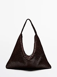 Grand sac cabas tressé en cuir nappa
