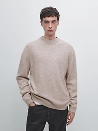 Wool blend crew neck knit sweater