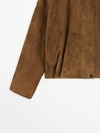 Short suede leather bomber jacket