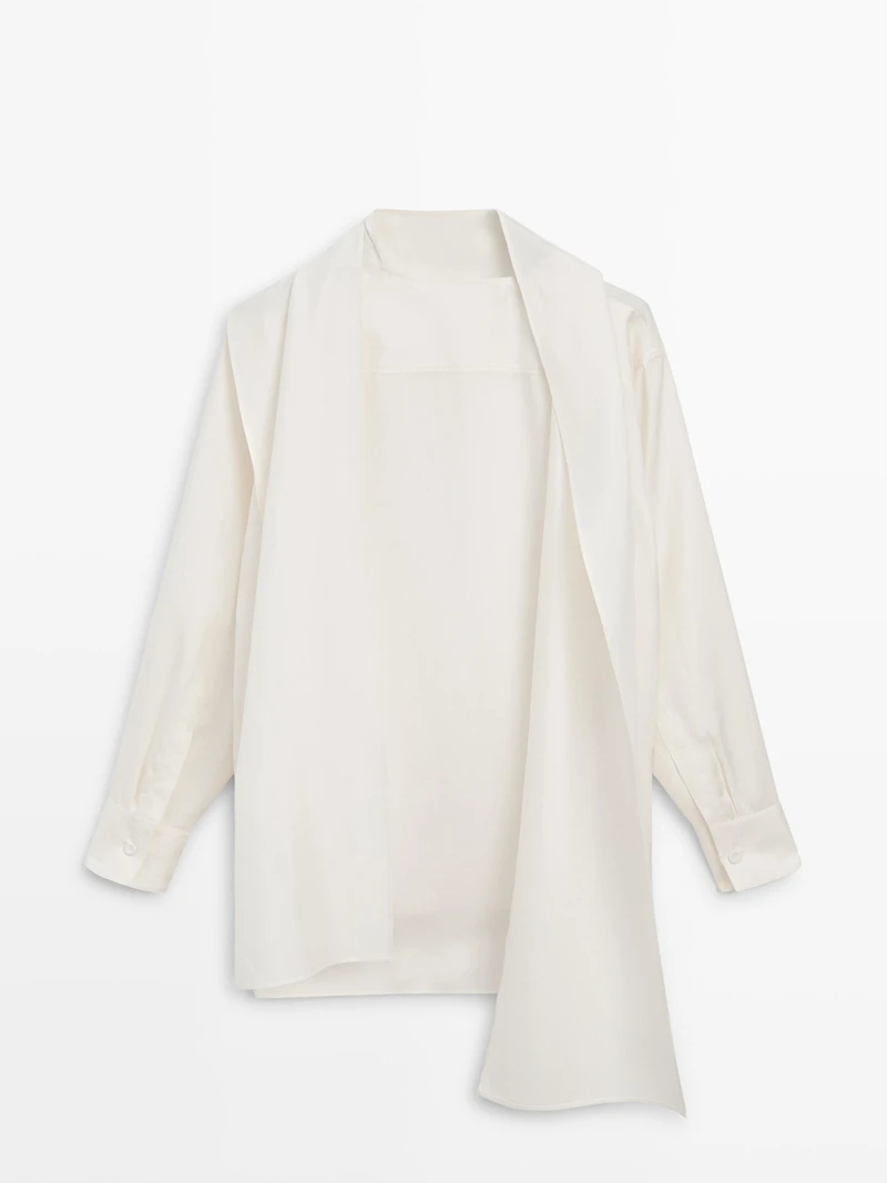 Silk blend blouse with tie detail - LIMITED