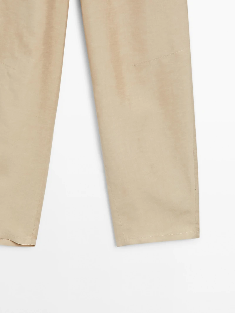 Flowing linen blend barrel fit trousers