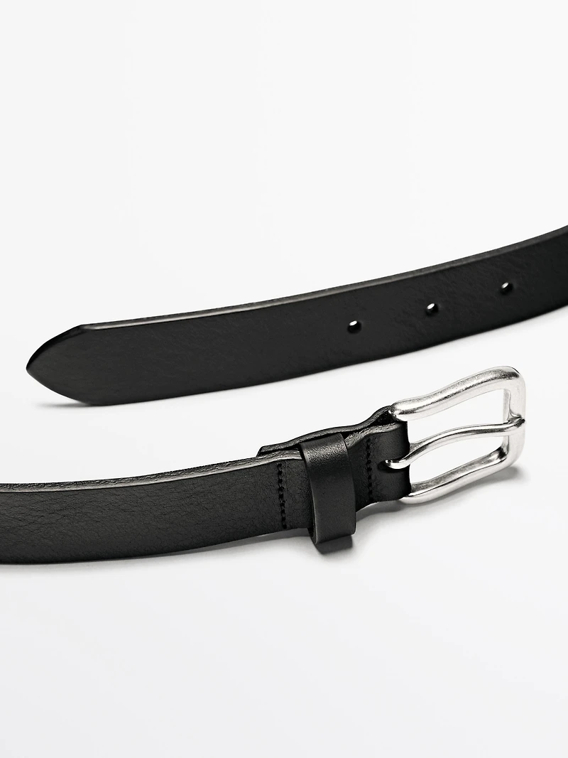 Nappa leather belt with square buckle