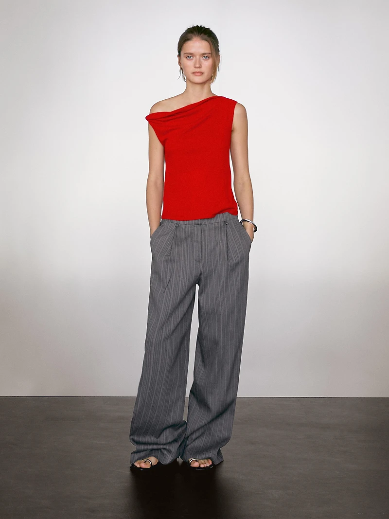 Draped cotton top with knot detail
