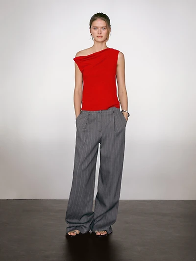 Draped cotton top with knot detail