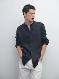 100% linen stand collar shirt