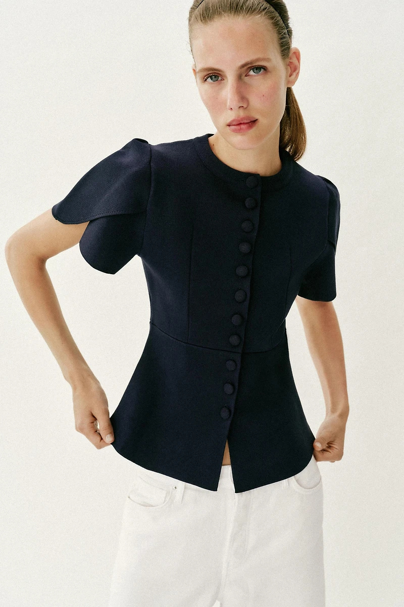 PUFF SLEEVE CARDIGAN WITH SLITS