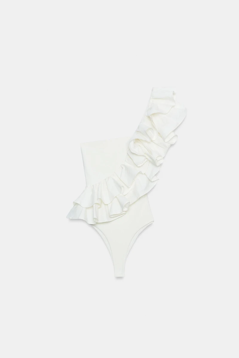 ASYMMETRIC RUFFLED BODYSUIT