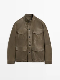 Distressed-effect goatskin leather jacket