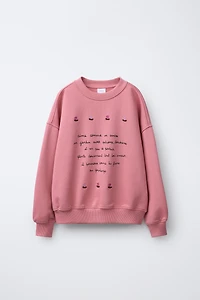 TEXT AND FLORAL EMBROIDERY SWEATSHIRT