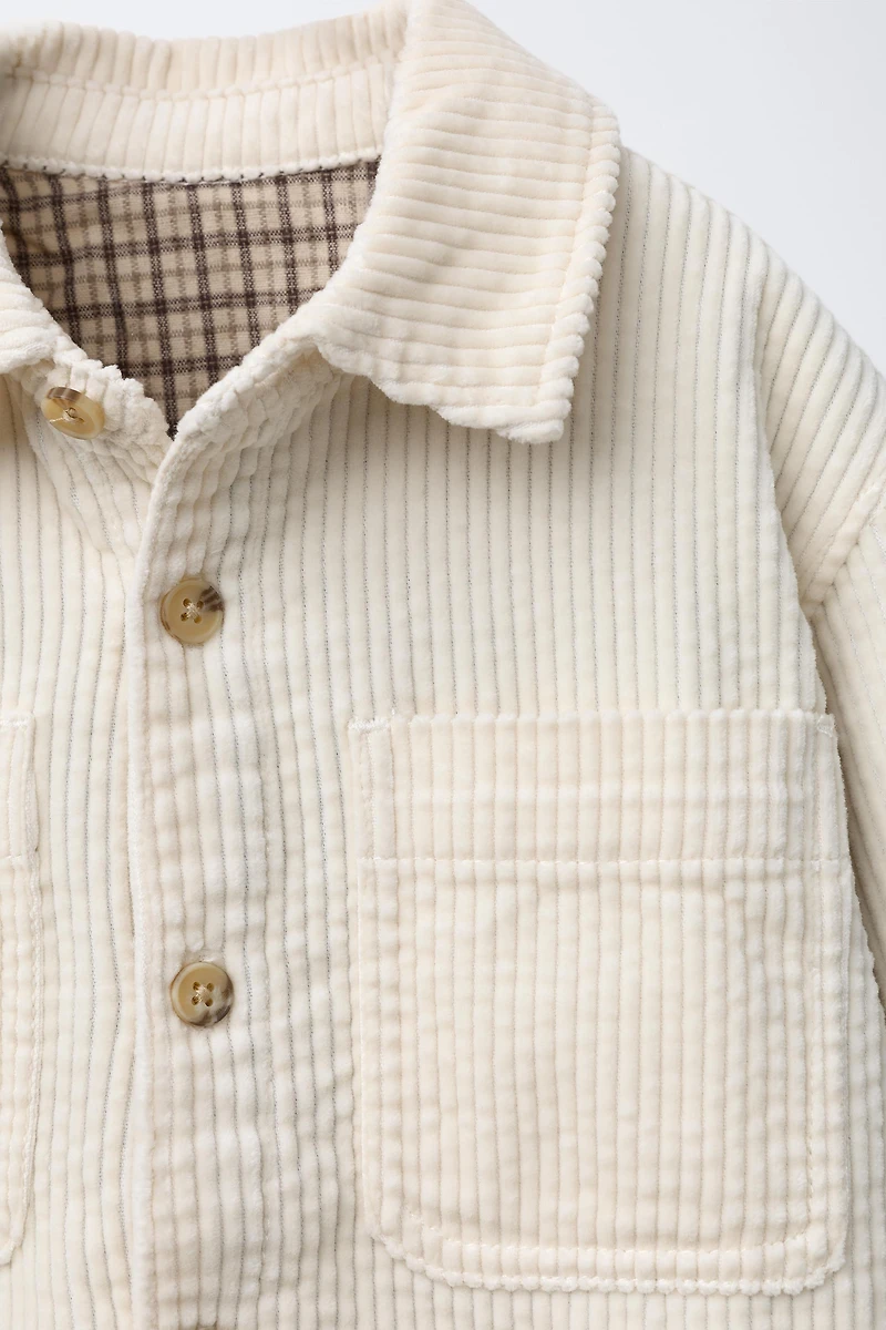 PLAID LINED CORDUROY OVERSHIRT