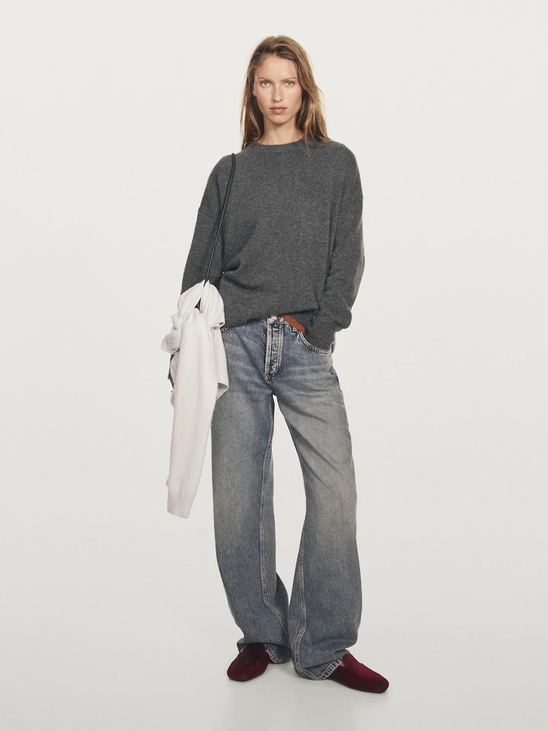 100% cashmere oversize sweater with elbow patches