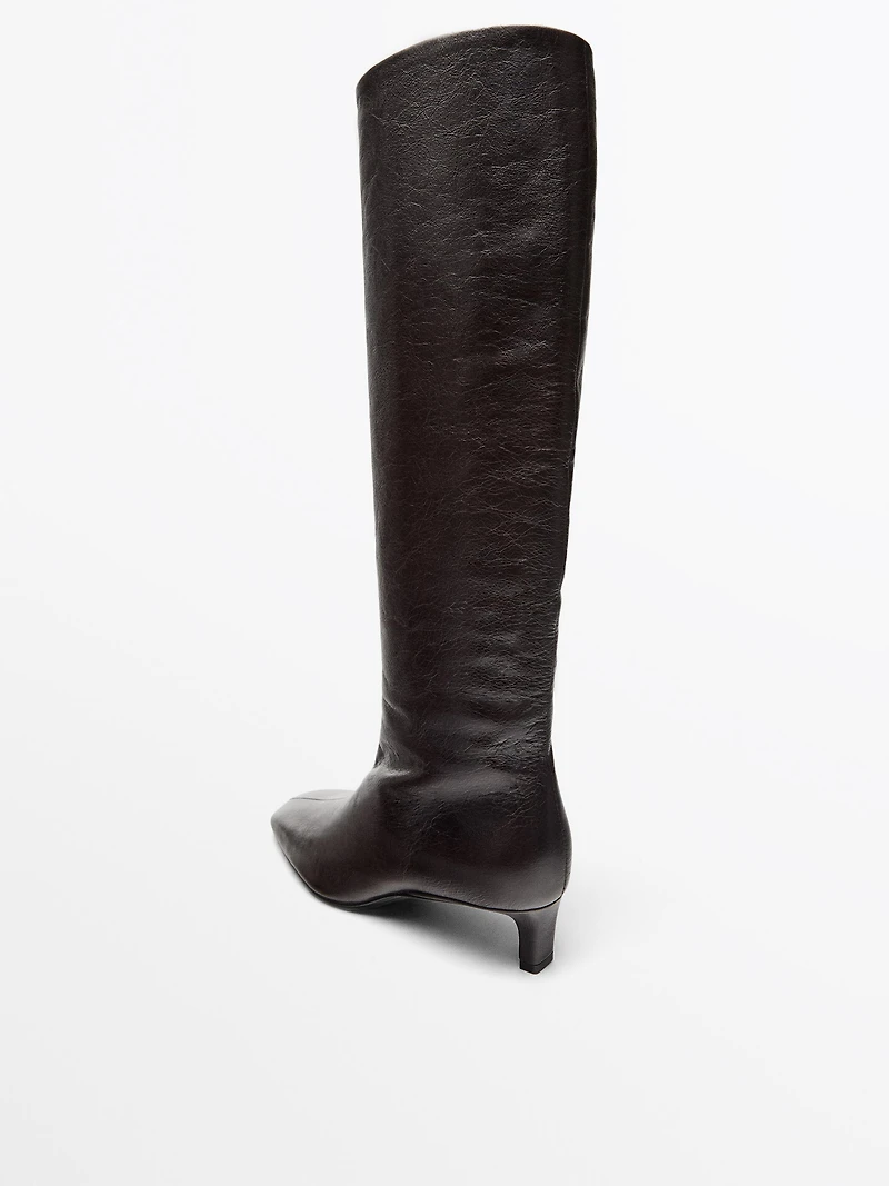 Bottes carrées en cuir marron