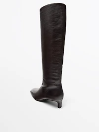 Bottes carrées en cuir marron