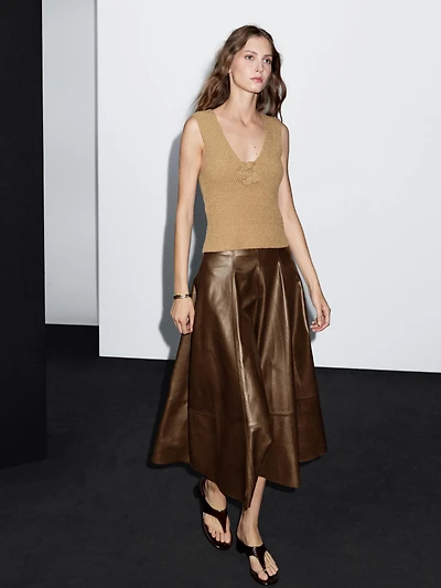 Nappa leather flared midi skirt