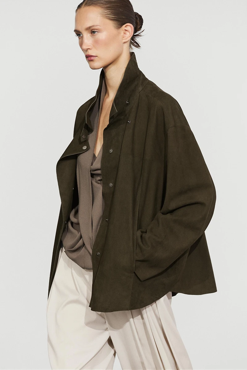 High-neck suede jacket