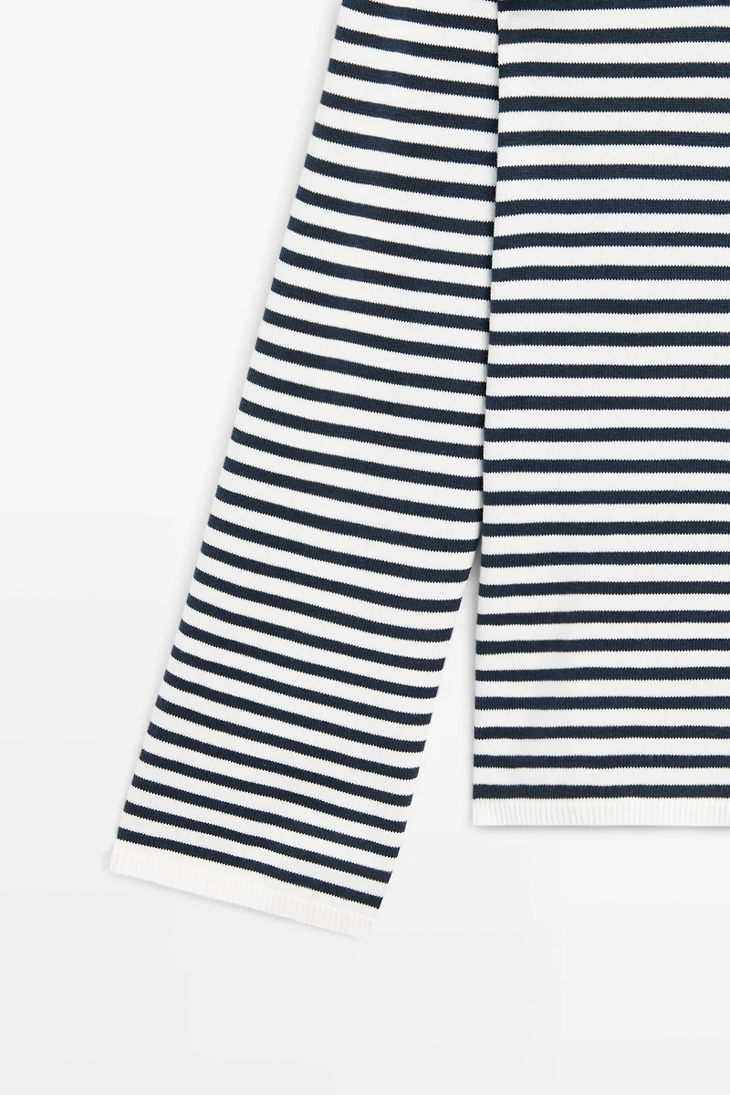 Striped V-neck knit sweater