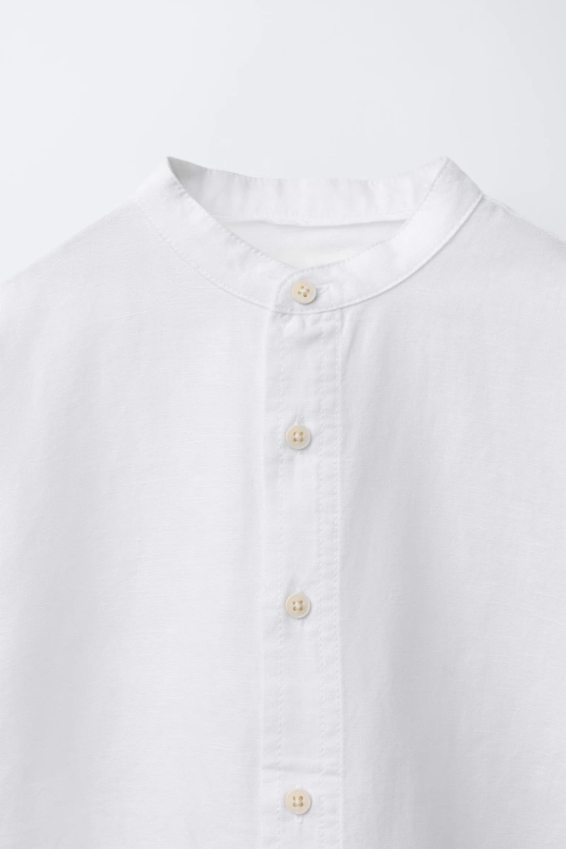 LINEN AND COTTON MANDARIN COLLAR SHIRT