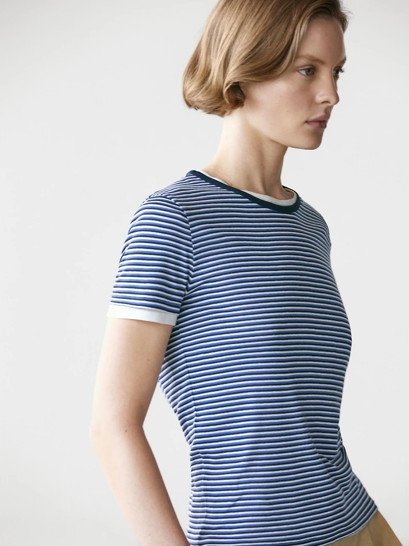 Striped double-layer T-shirt with short sleeves