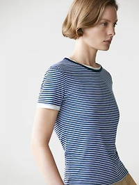 Striped double-layer T-shirt with short sleeves