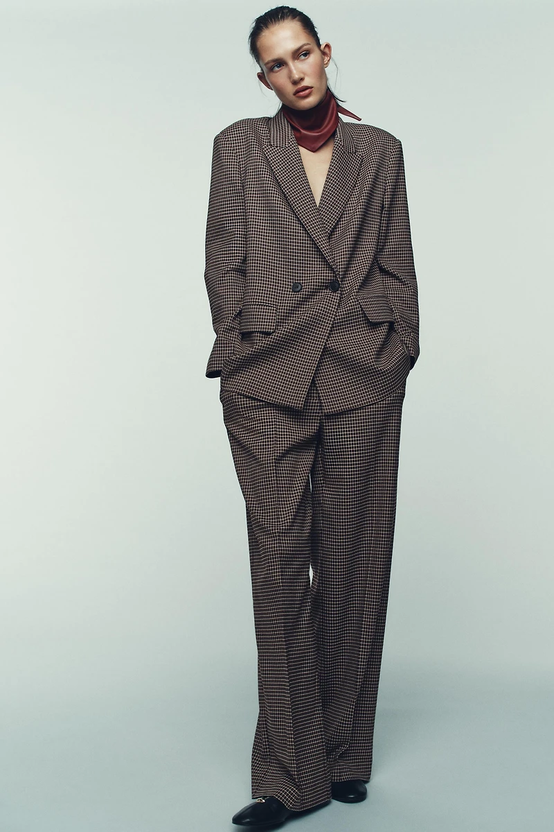 PANTALON DROIT À CARREAUX AVEC CEINTURE