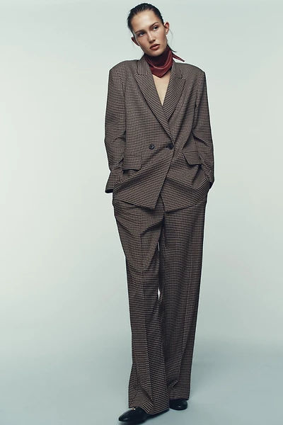 PANTALON DROIT À CARREAUX AVEC CEINTURE