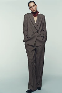 PANTALON DROIT À CARREAUX AVEC CEINTURE