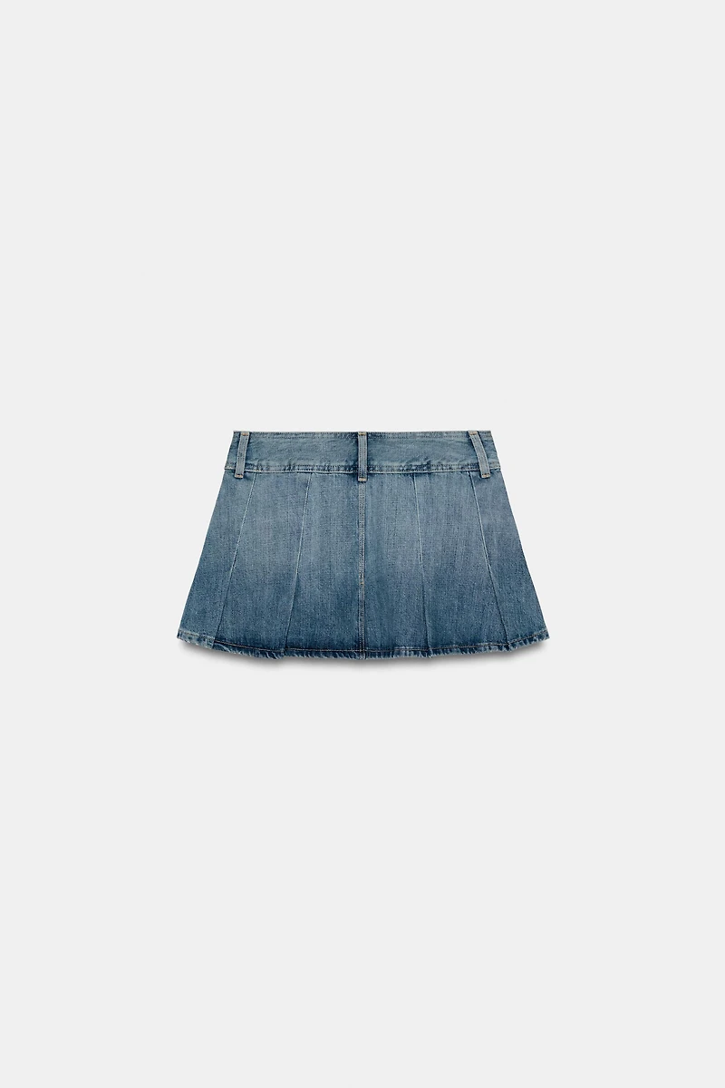 TRF PLEATED DENIM SKIRT