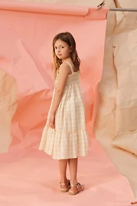 LIMITED EDITION LONG PLAID DRESS WITH EMBROIDERED FLOWERS