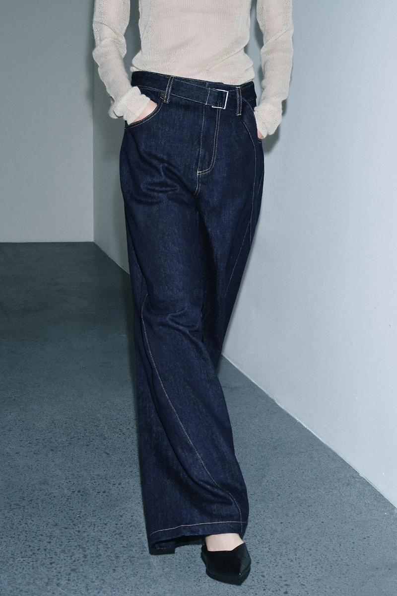ZW COLLECTION WIDE LEG HIGH-WAIST JEANS WITH BELT