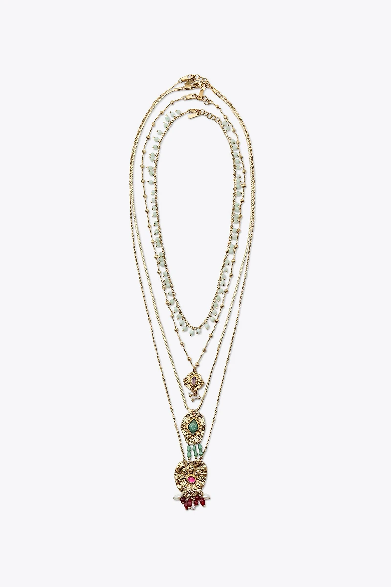 4-PACK BEADED MEDALLION NECKLACES