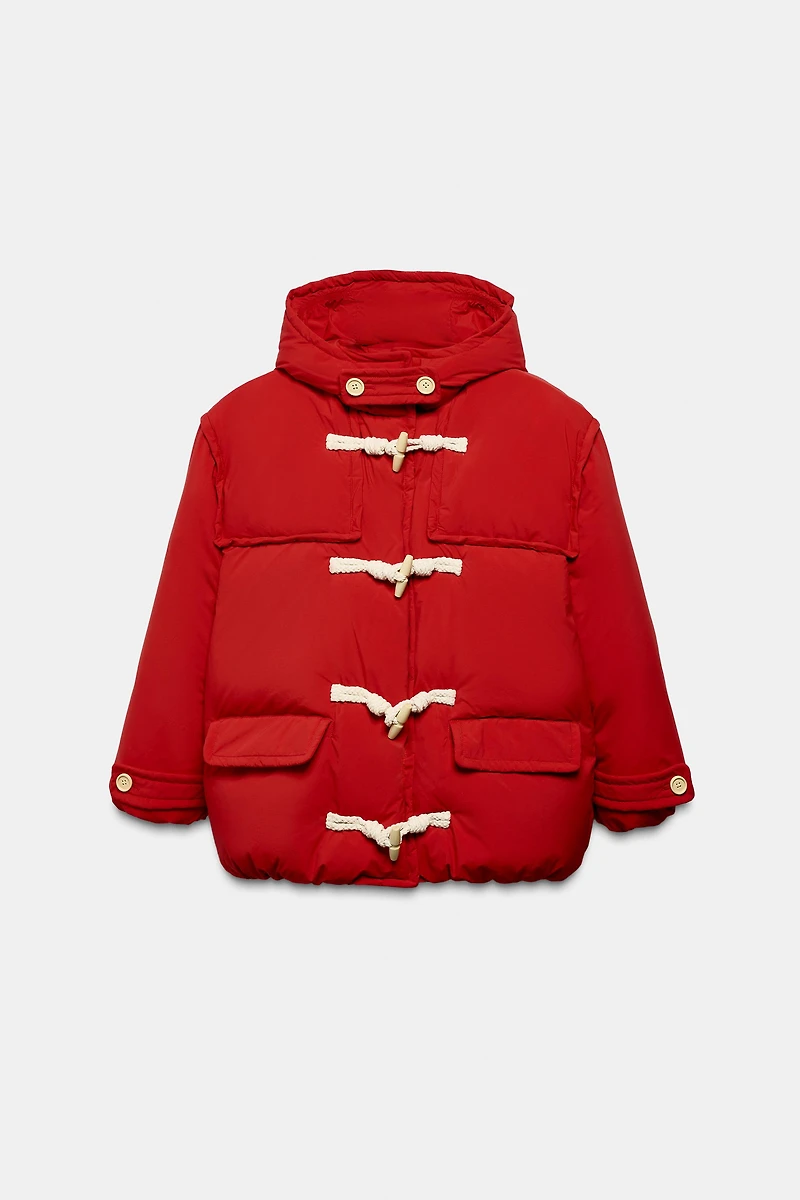 HOODIE FEATHER DOWN PUFFER COAT FIREMAN CLASP